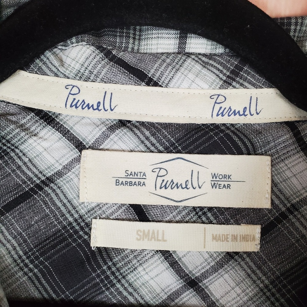 Purnell Santa Barbara Boyfriend Shirt Womens Small Black White Plaid Button Up - Picture 6 of 10